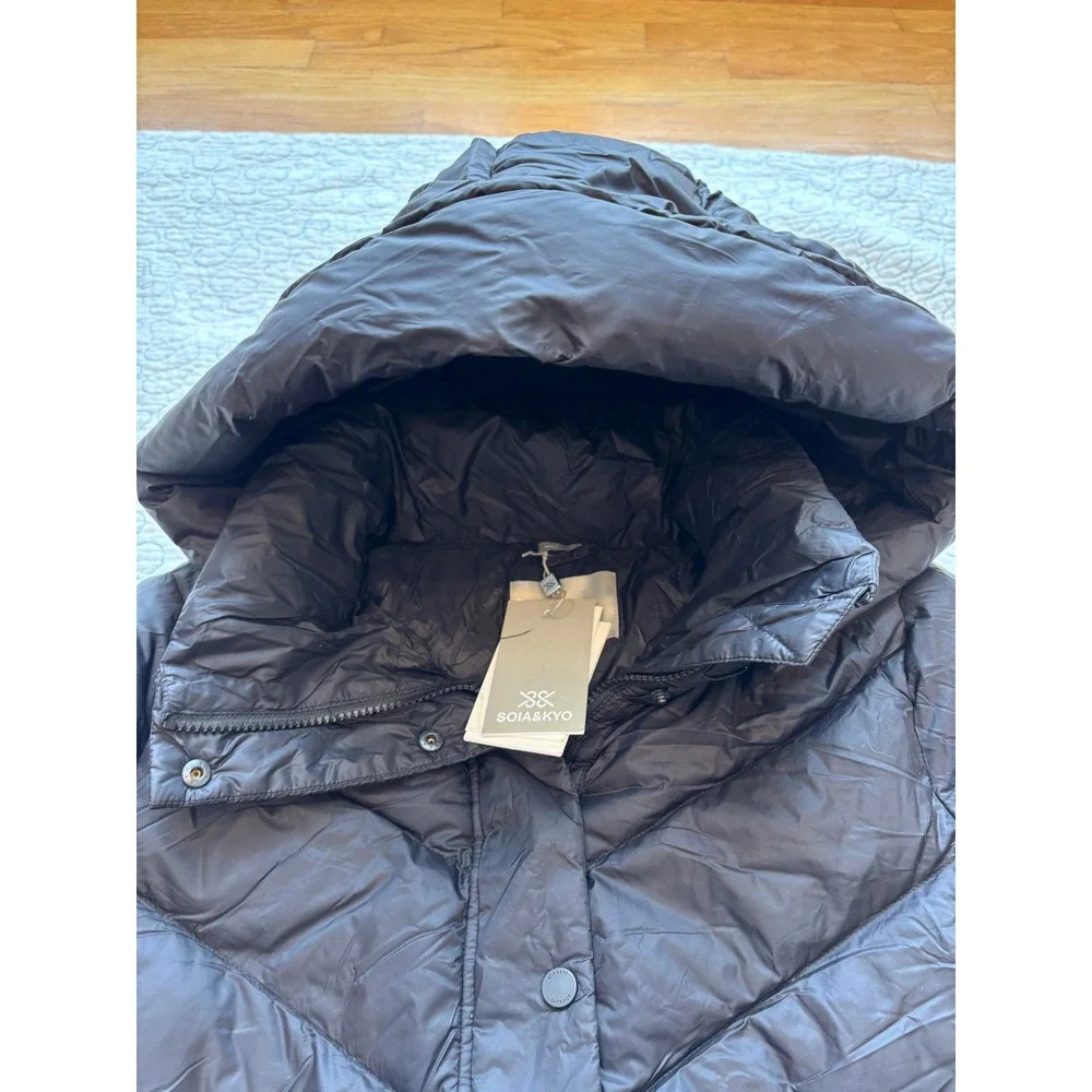 SOIA & KYO Breanna SP Womens Long Down Puffer Coat Black Hooded Size Large - Picture 6 of 13